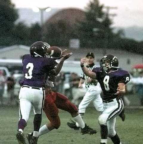Columbia Central defensive backs Courtney Crawford (3) and Joseph Davis (8) breakup a pass intended for Tullahoma Quivaris Northcutt (17)