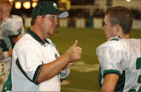 Midway coach Chris Shillings gives Brock King the thumbs up.