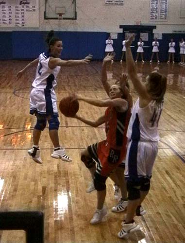 Summertown sisters Carrie & Rachel Meek on defense.