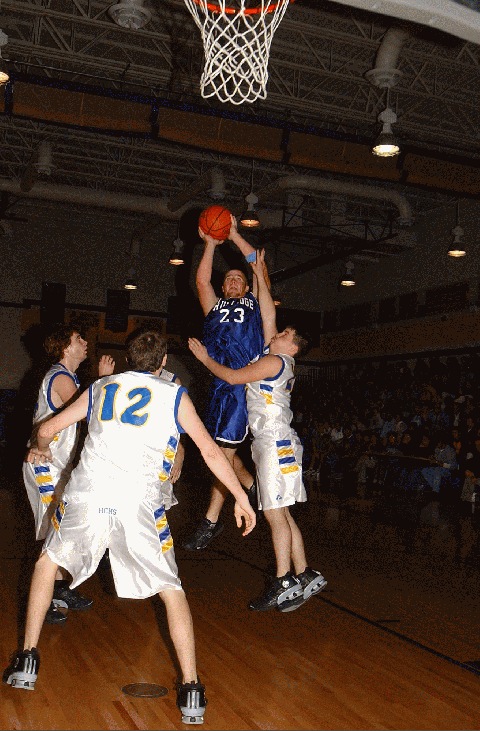 Ryan Potter pulls up in the lane for a jumper.