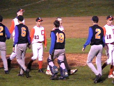 Player shake hands in the Karns the 14-8 win