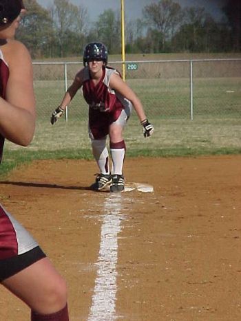 April Gilliam ready to score from 3rd.