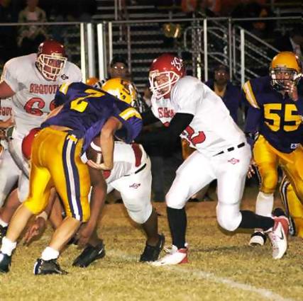 Oliver Springs- #2 Adam Lamb gets stood up by the Sequoyah defense