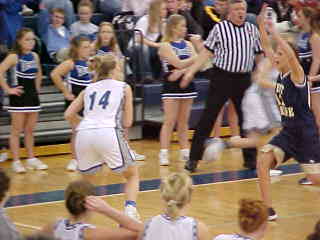 Amber Bailey # 14 working the ball in.