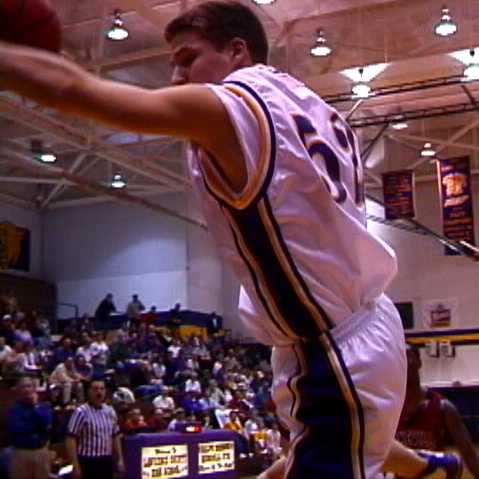 Lawrence Co- #52 Zack Kilburn dives out-of-bounds and makes the save