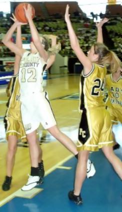 Clay County Senior Amber Strong guarded by Allie Robbins.