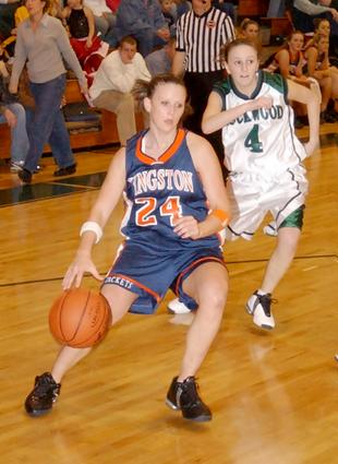Sarah Cupp on the way to the basket.