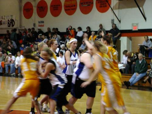 The Lady Eagles break for an inbound pass