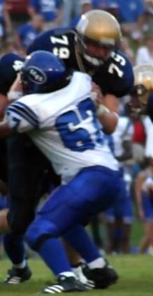 Anthony Lewis #67 stands strong against the larger Soddy Daisy offensive lineman