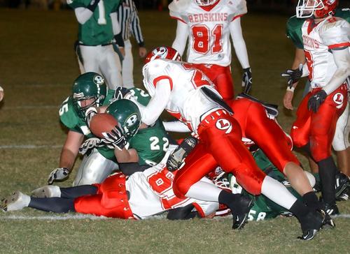 Rockwood's Billy Moffitt stretches the ball over the goal line.