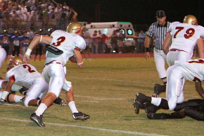 Warrior QB rushed for 171 yards with the help of linemen and backs who created huge holes in the LaVergne defense.