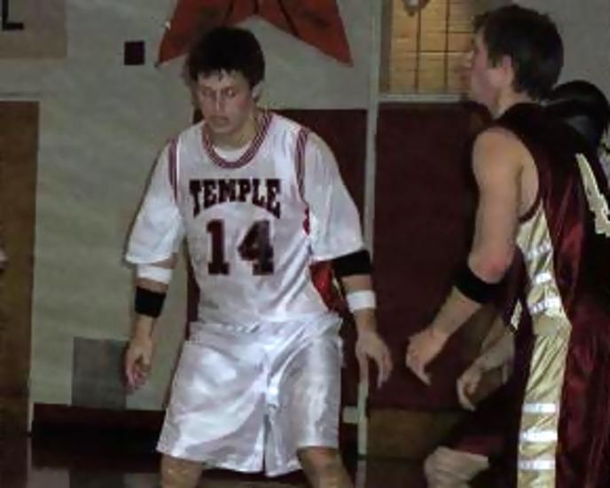 Temple's Seth Skogen guarding Christian Heritage's leading scorer Stephen McClellan.