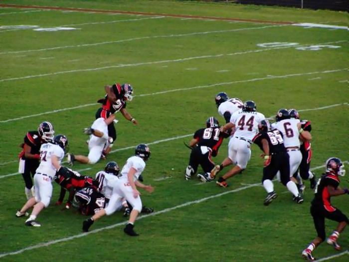 Lenoir City's Wes Cornett tackled Central's Jamie Wilson for two yard loss.