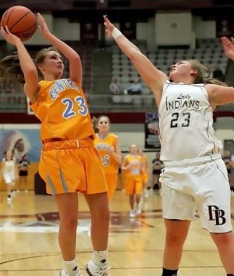 #23 Christina Howard of Sullivan Central shoots for two of her ten points in big victory over the Lady Indians
