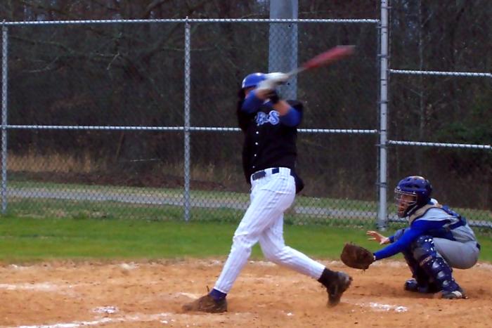 Senior Tanner Stepp drives a single thru the infield.