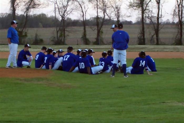 The Tigers have a team meeting after the game.
