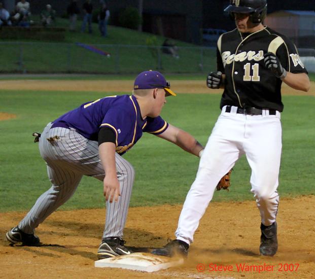 Mt. Juliet's Ryan Overstreet beats the throw to Smyrna's First Baseman, Austin Townes