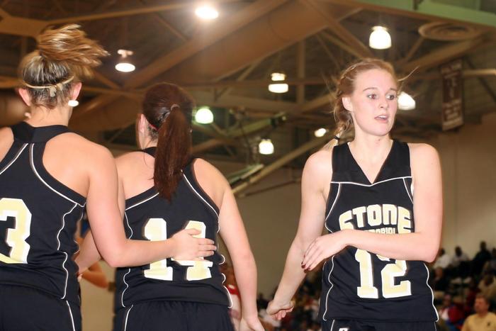 CHELSEY AND KRYSTAL HELP ERIKA UP AFTER THE FOUL..